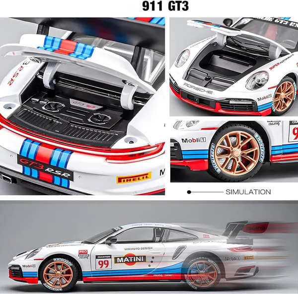 White_1:32_911_Gt3_Rs_Rsr_Turbo_S_Matini_Diecast_Model_Cars_For_Kids,Pull_Back_Car_With_Light,Sound_And_Arcylic_Sheet_Frame_For_Safety_Sports_Race_Car_For_Boys_Age_4-7_Gifts_White_Blue