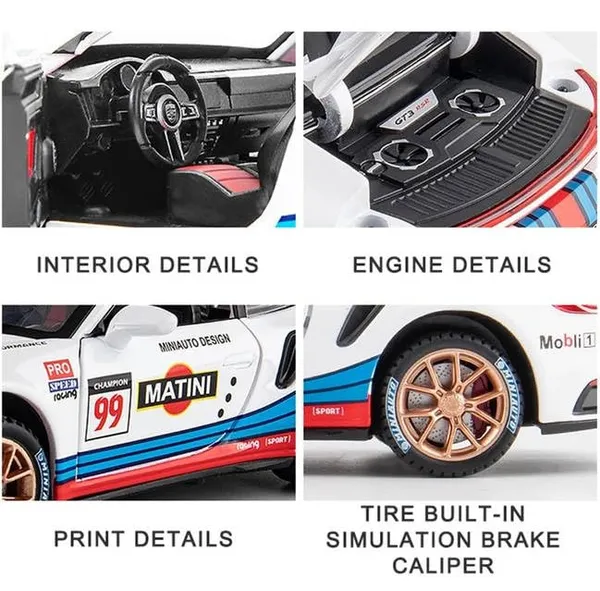 White_1:32_911_Gt3_Rs_Rsr_Turbo_S_Matini_Diecast_Model_Cars_For_Kids,Pull_Back_Car_With_Light,Sound_And_Arcylic_Sheet_Frame_For_Safety_Sports_Race_Car_For_Boys_Age_4-7_Gifts_White_Blue