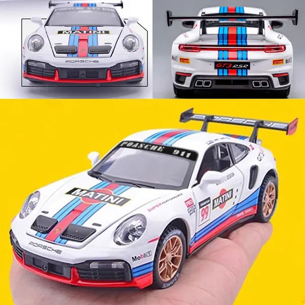 White_1:32_911_Gt3_Rs_Rsr_Turbo_S_Matini_Diecast_Model_Cars_For_Kids,Pull_Back_Car_With_Light,Sound_And_Arcylic_Sheet_Frame_For_Safety_Sports_Race_Car_For_Boys_Age_4-7_Gifts_White_Blue