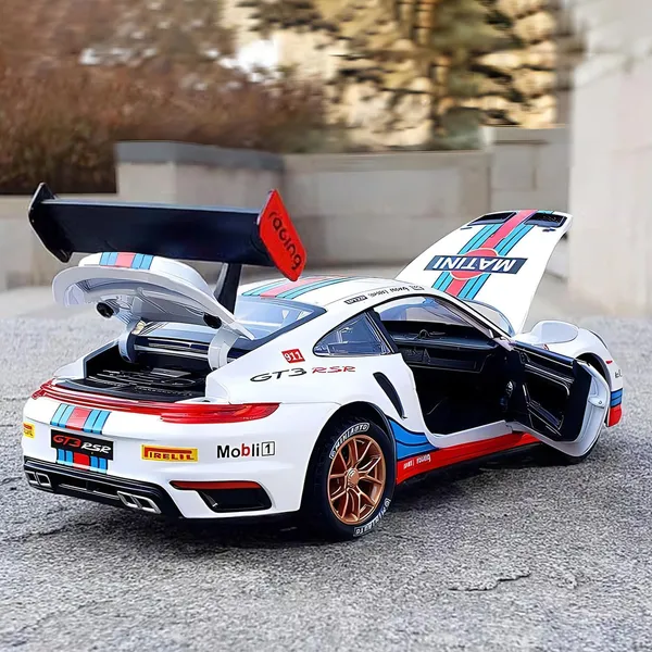 White_1:32_911_Gt3_Rs_Rsr_Turbo_S_Matini_Diecast_Model_Cars_For_Kids,Pull_Back_Car_With_Light,Sound_And_Arcylic_Sheet_Frame_For_Safety_Sports_Race_Car_For_Boys_Age_4-7_Gifts_White_Blue
