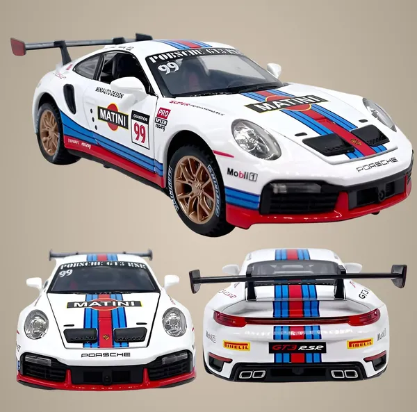 White_1:32_911_Gt3_Rs_Rsr_Turbo_S_Matini_Diecast_Model_Cars_For_Kids,Pull_Back_Car_With_Light,Sound_And_Arcylic_Sheet_Frame_For_Safety_Sports_Race_Car_For_Boys_Age_4-7_Gifts_White_Blue