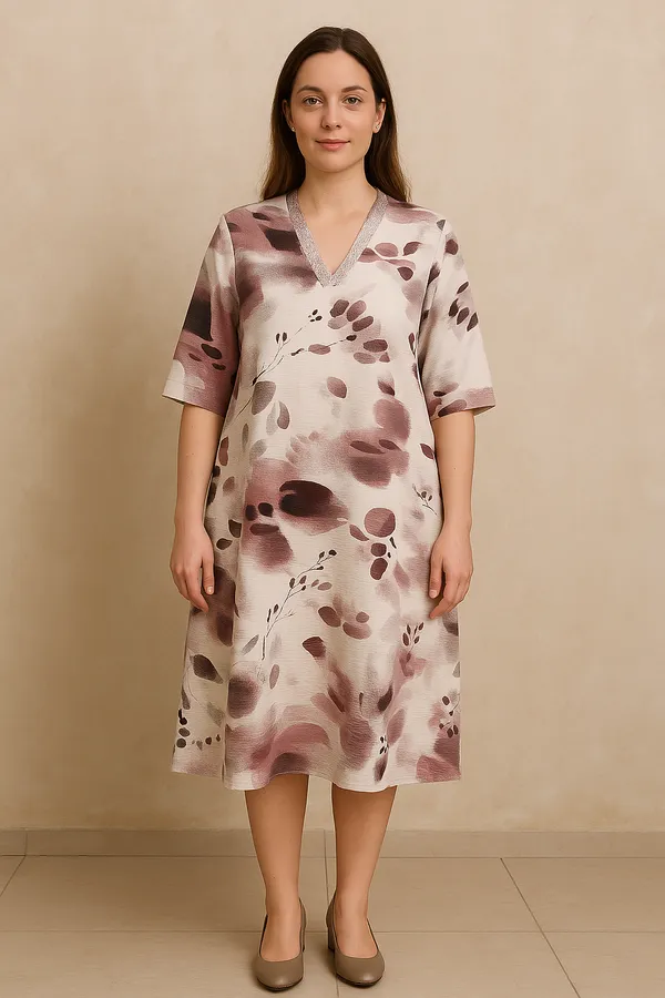 Purple_Rayon_Blend_Water_Color_Print_Dress_For_Women_&_Girls