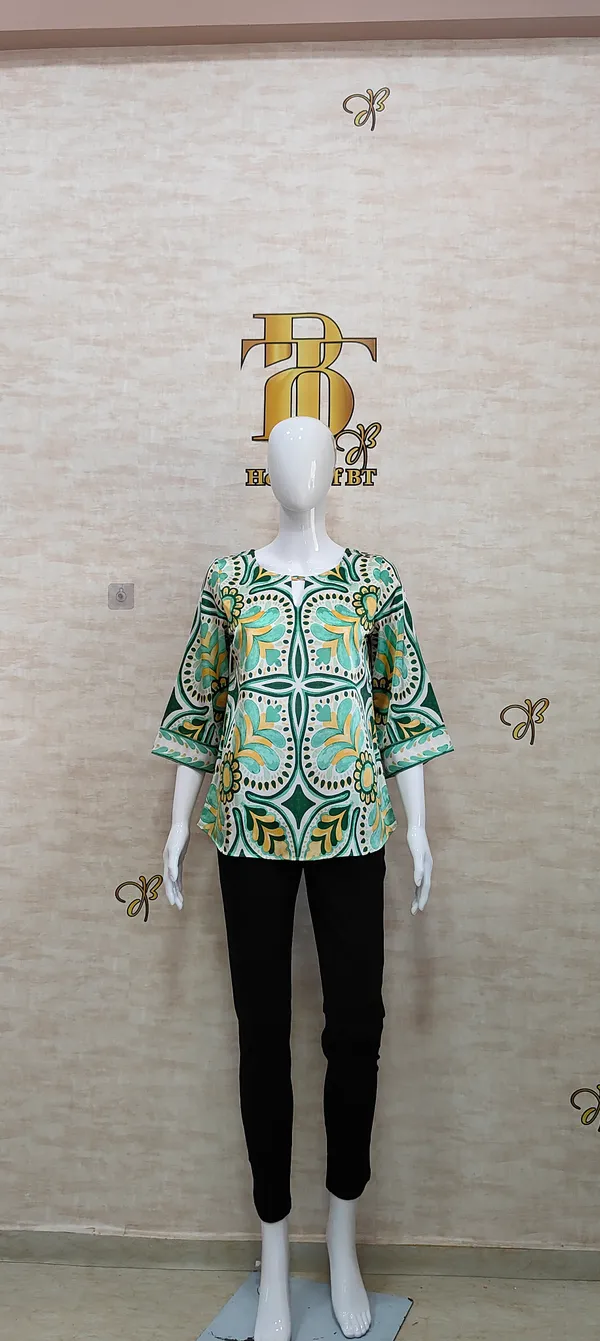 Green_Satin_Vibrant_Tile_Print_Satin_Top_For_Women_&_Girls
