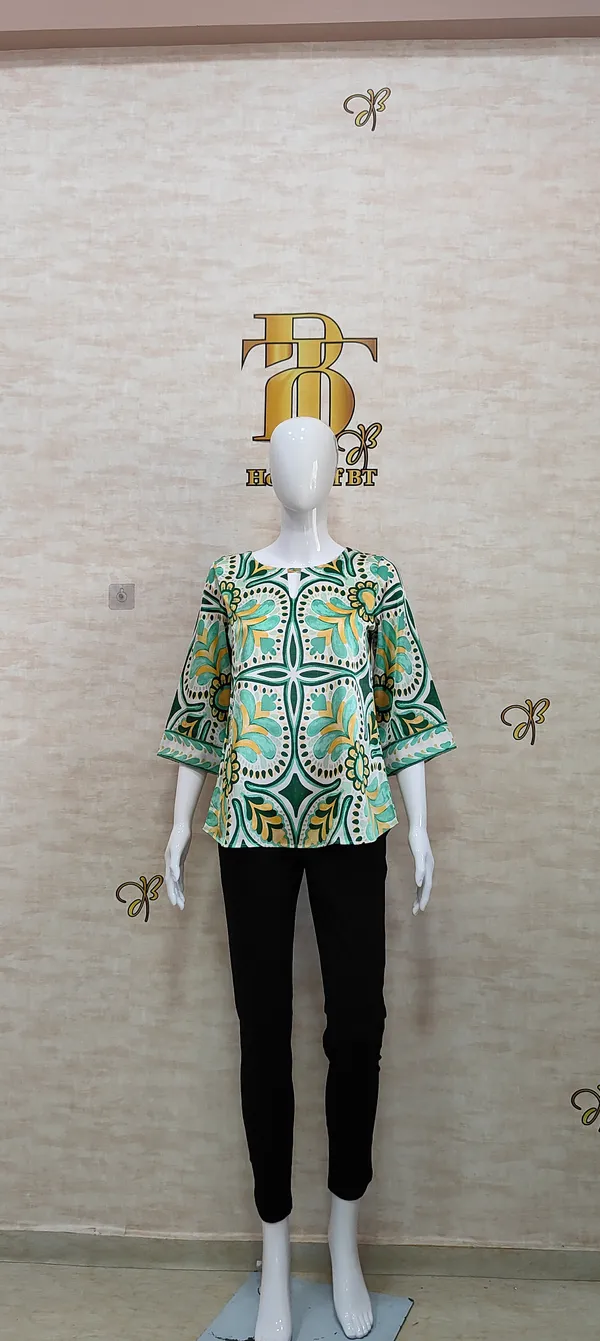 Green_Satin_Vibrant_Tile_Print_Satin_Top_For_Women_&_Girls