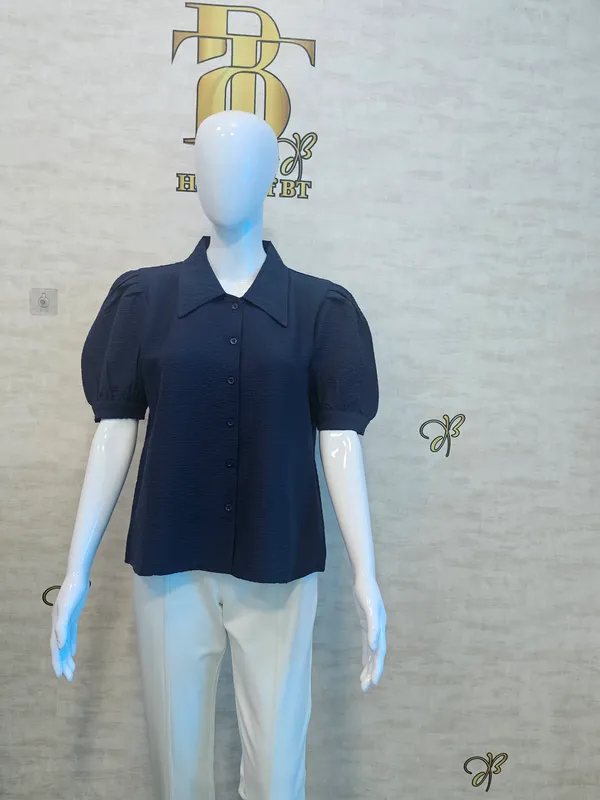 Navy_Poly_Wrinkle_Textured_Shirt_For_Women_&_Girls