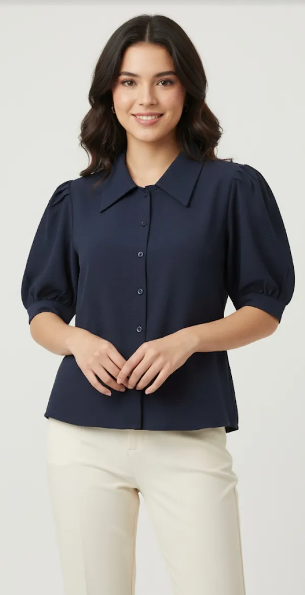 Navy_Poly_Wrinkle_Textured_Shirt_For_Women_&_Girls