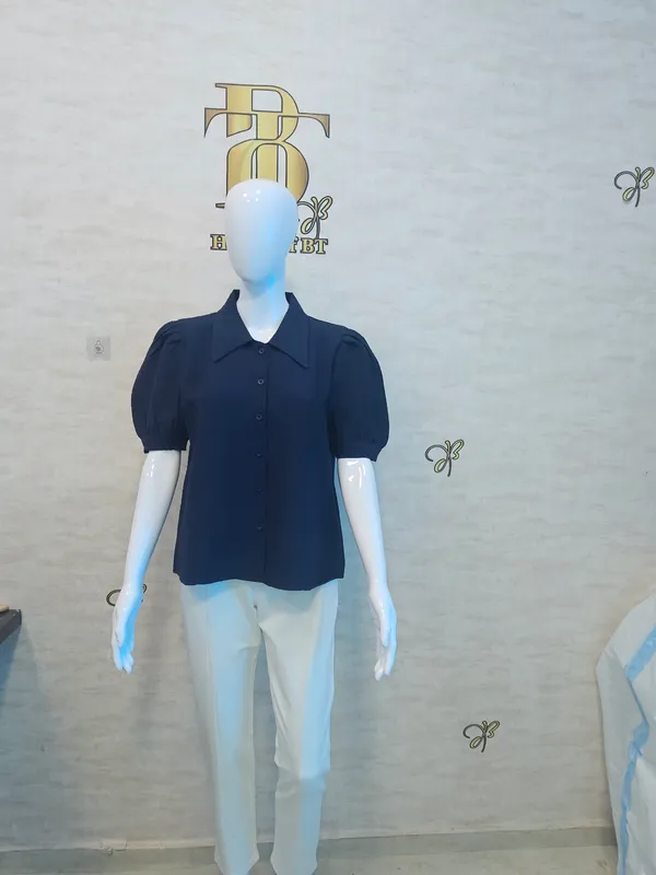 Navy_Poly_Wrinkle_Textured_Shirt_For_Women_&_Girls