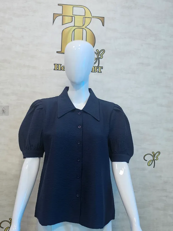 Navy_Poly_Wrinkle_Textured_Shirt_For_Women_&_Girls