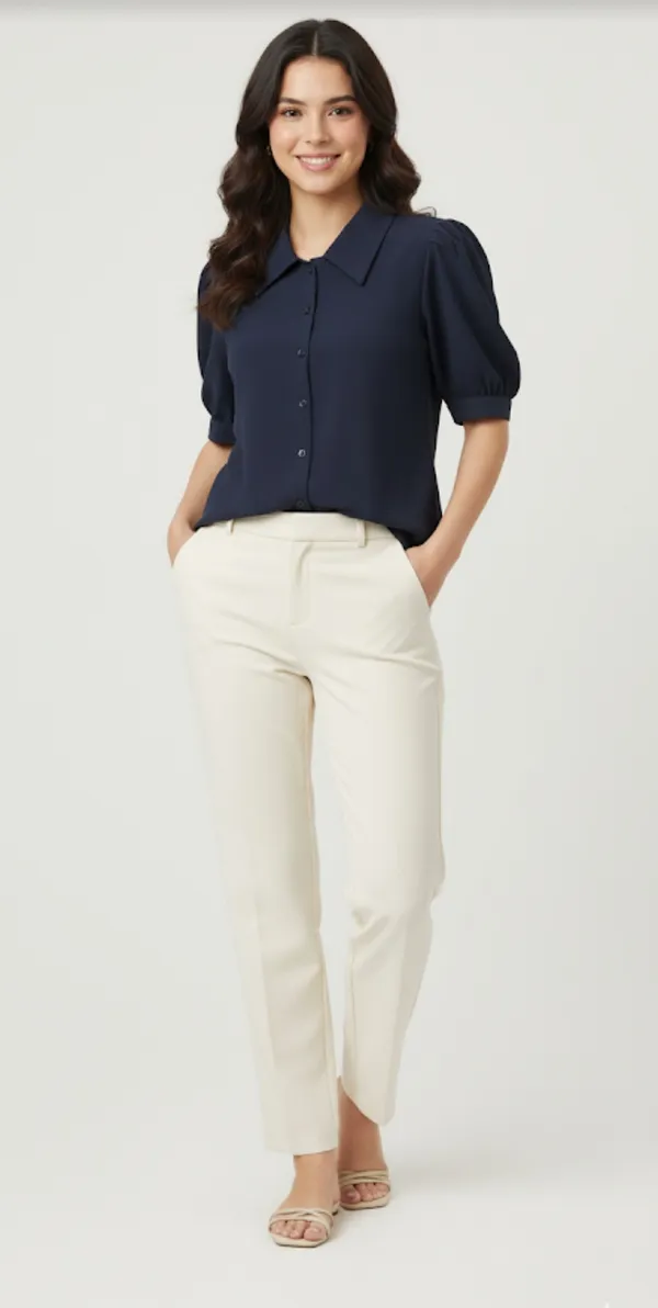 Navy_Poly_Wrinkle_Textured_Shirt_For_Women_&_Girls