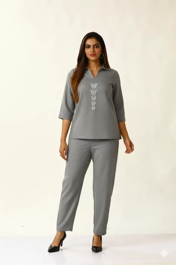 Grey_Rayon_Blend_Butterfly_Luxe_Co-Ord_Set_For_Women_&_Girls