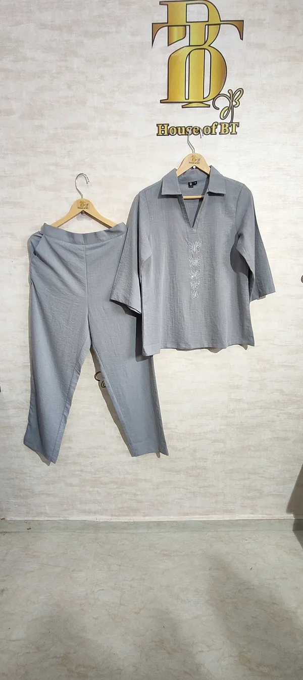 Grey_Rayon_Blend_Butterfly_Luxe_Co-Ord_Set_For_Women_&_Girls