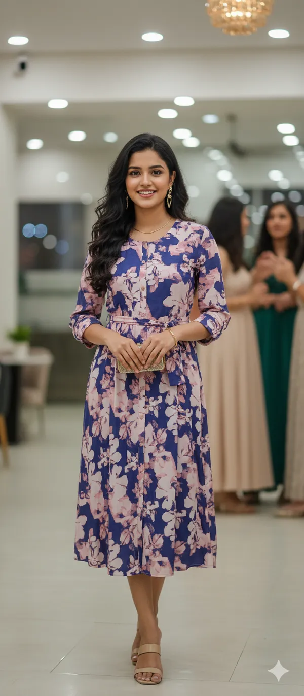 Purple_Poly_Floral_Flared_Dress_For_Women_&_Girls
