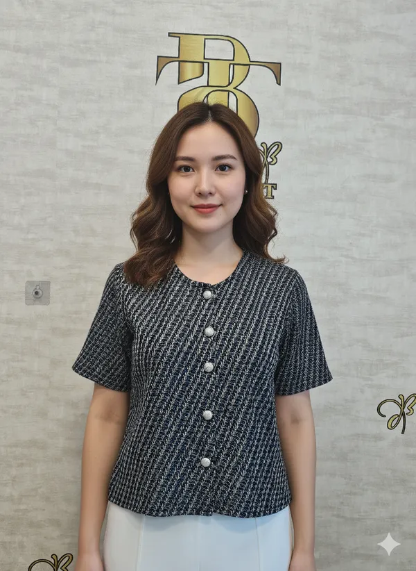 Charcoal_Black_Cotton_Blend_Short_Sleeved_Tweed_Crop_Shirt_For_Women_&_Girls
