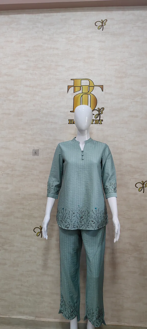 Green_Rayon_Blend_Leafy_Floral_Affair_Co-Ord_Set_For_Women_&_Girls