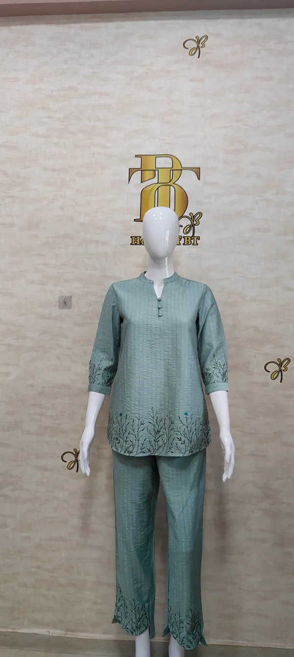 Green_Rayon_Blend_Leafy_Floral_Affair_Co-Ord_Set_For_Women_&_Girls