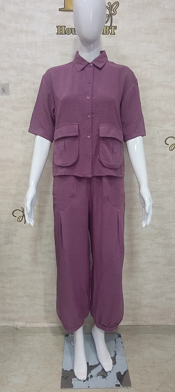 Purple_Rayon_Blend_Waffle_Design_Korean_Co-Ord_Set_For_Women_&_Girls