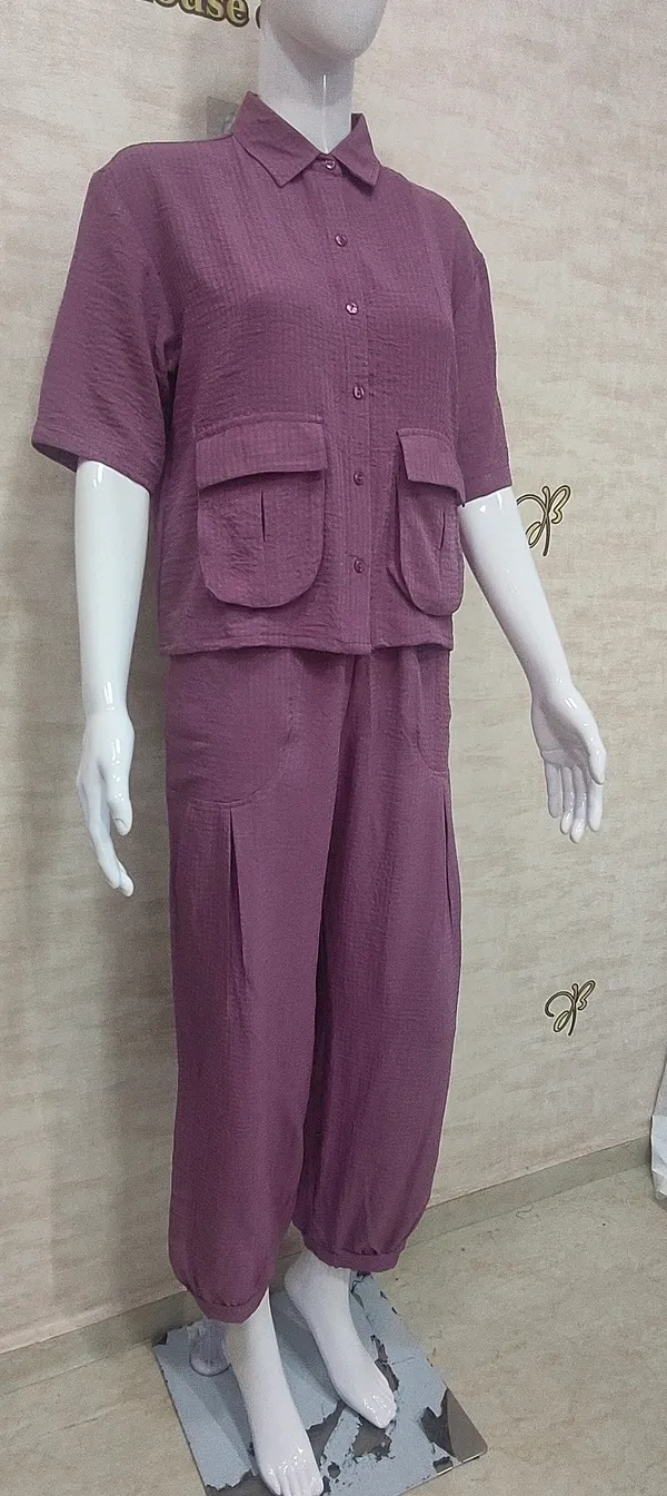 Purple_Rayon_Blend_Waffle_Design_Korean_Co-Ord_Set_For_Women_&_Girls