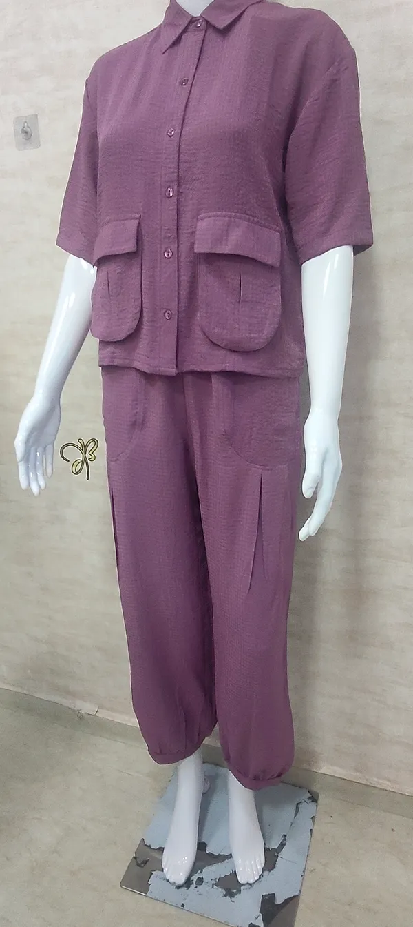 Purple_Rayon_Blend_Waffle_Design_Korean_Co-Ord_Set_For_Women_&_Girls