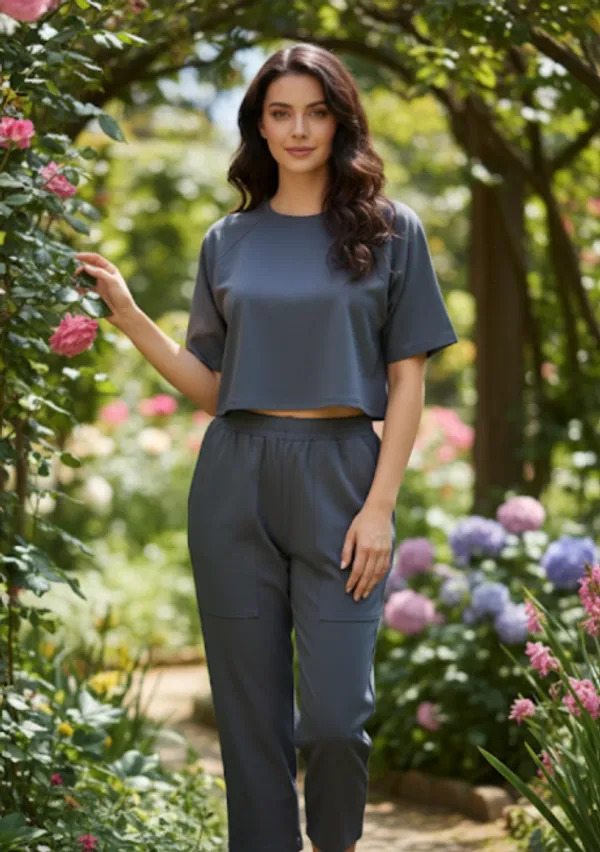 Grey_Rayon,_Nylon_&_Spandex_Drop_Shoulder_Crop_Top_For_Women_&_Girls