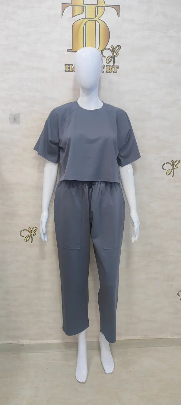 Grey_Rayon,_Nylon_&_Spandex_Drop_Shoulder_Crop_Top_For_Women_&_Girls