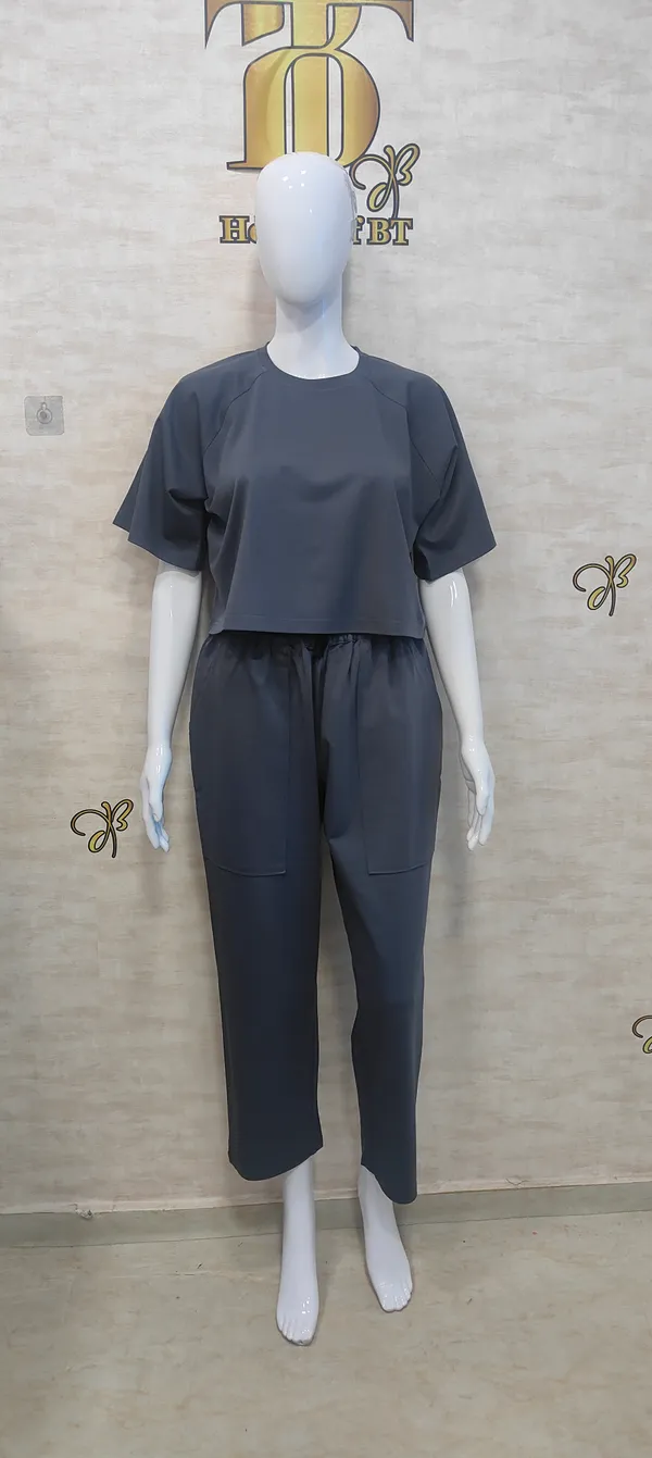 Grey_Rayon,_Nylon_&_Spandex_Drop_Shoulder_Crop_Top_For_Women_&_Girls