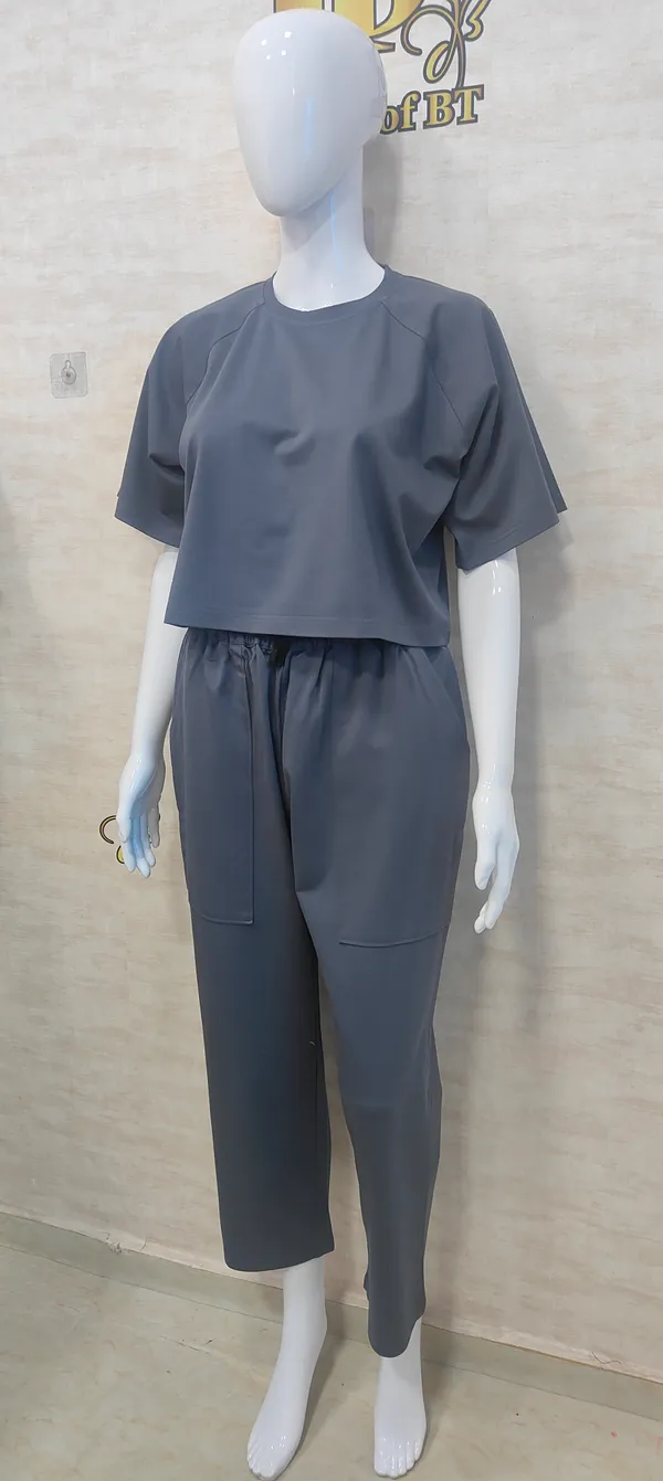 Grey_Rayon,_Nylon_&_Spandex_Drop_Shoulder_Crop_Top_For_Women_&_Girls