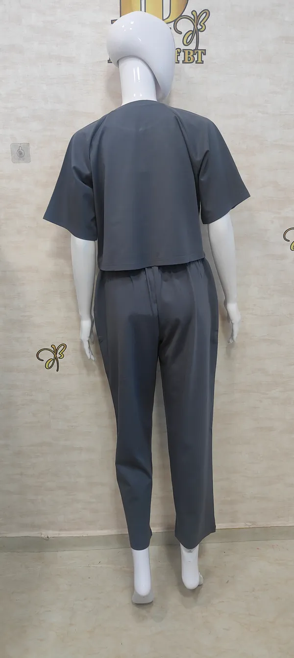 Grey_Rayon,_Nylon_&_Spandex_Drop_Shoulder_Crop_Top_For_Women_&_Girls