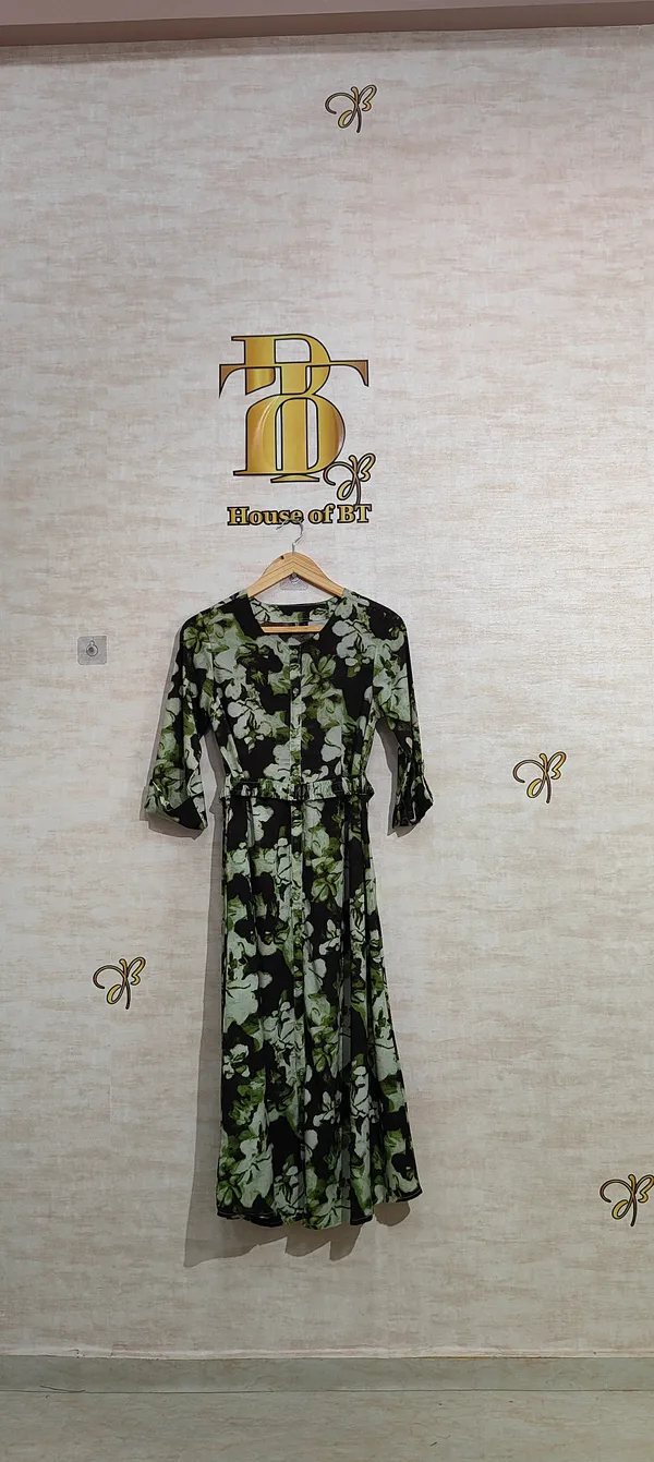 Green_Poly_Floral_Flared_Dress_For_Women_&_Girls