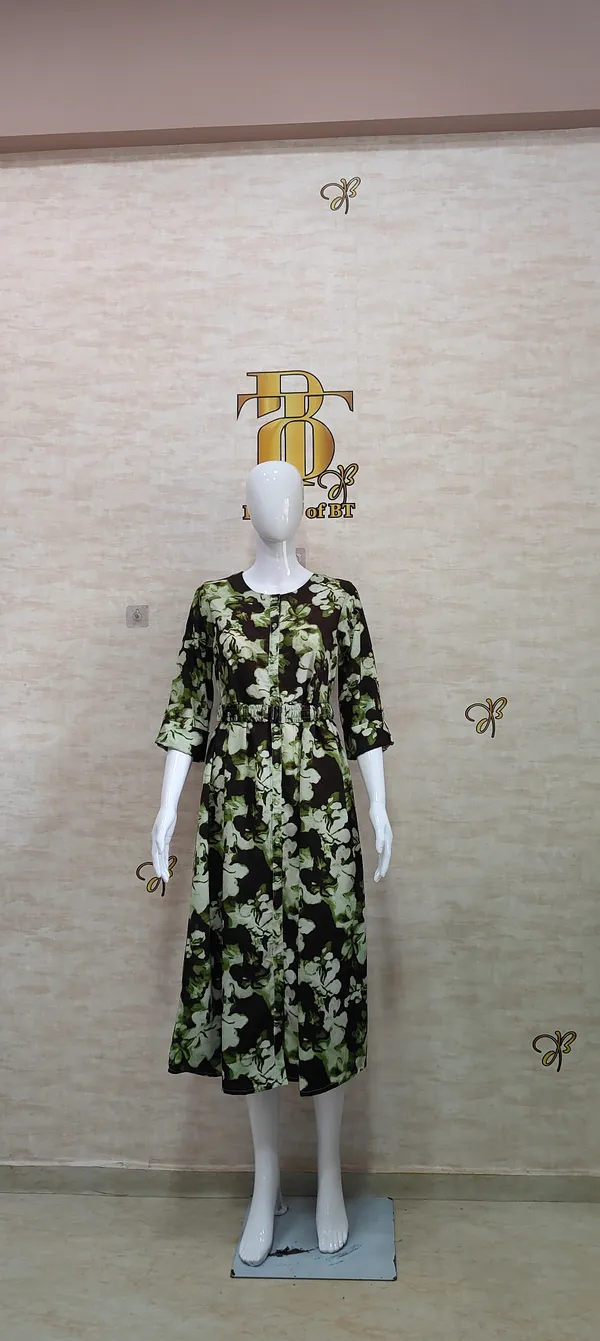 Green_Poly_Floral_Flared_Dress_For_Women_&_Girls