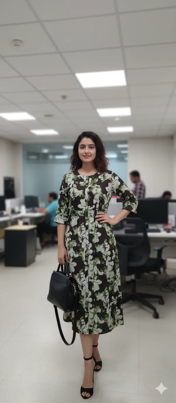 Green_Poly_Floral_Flared_Dress_For_Women_&_Girls