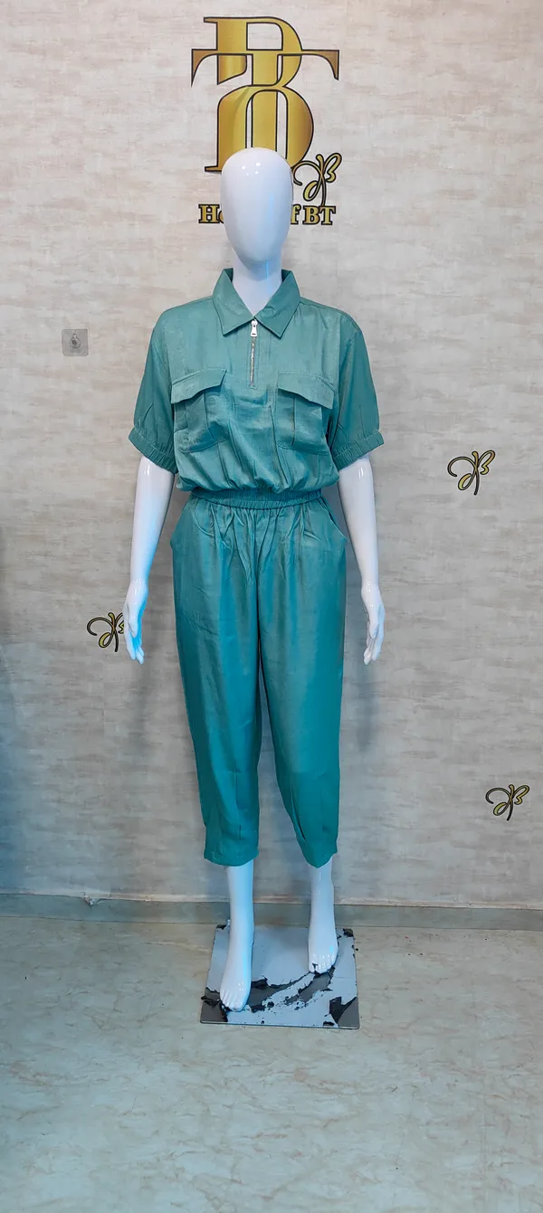 Green_Rayon,_Polyster_Blend_Cropped_Zipup_Top_For_Women_&_Girls