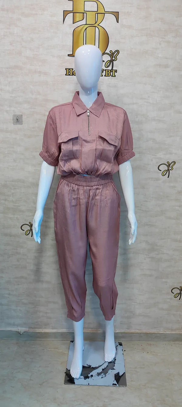 Pink_Rayon,_Polyster_Blend_Cropped_Zipup_Top_For_Women_&_Girls