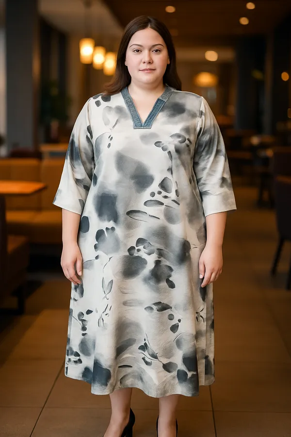 Grey_Rayon_Blend_Water_Color_Print_Dress_For_Women_&_Girls