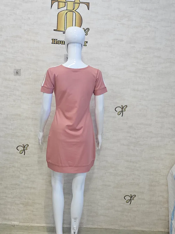 Peach_Rayon,_Nylon_&_Spandex_Smart_Sportive_Wear_Dress_For_Women_&_Girls