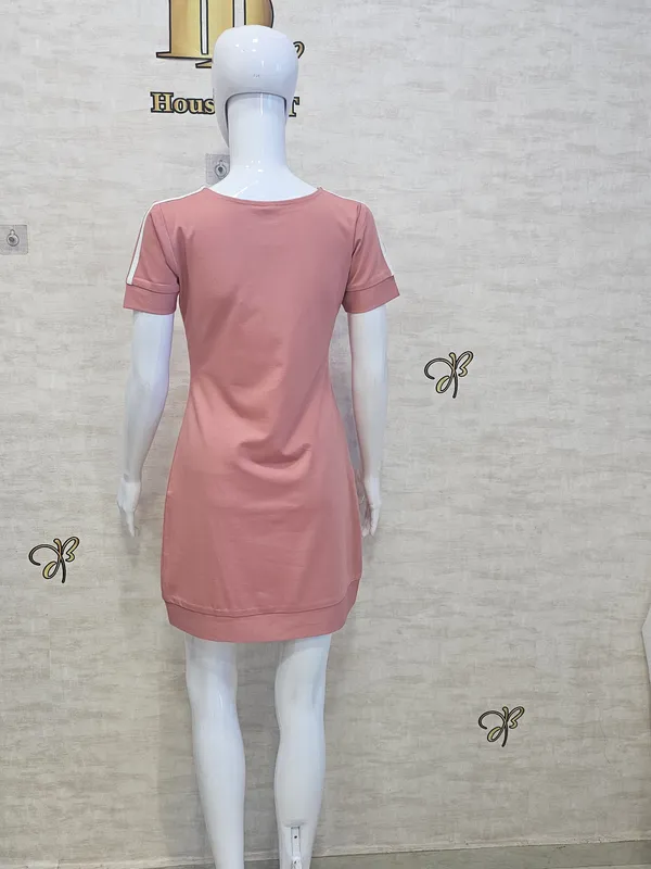 Peach_Rayon,_Nylon_&_Spandex_Smart_Sportive_Wear_Dress_For_Women_&_Girls