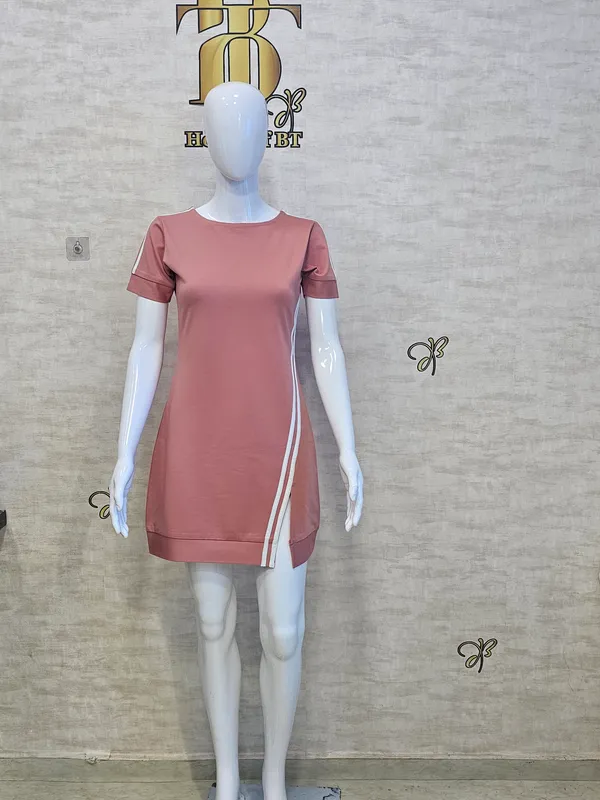 Peach_Rayon,_Nylon_&_Spandex_Smart_Sportive_Wear_Dress_For_Women_&_Girls