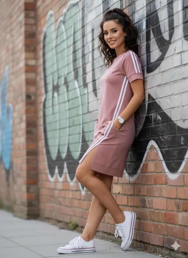 Peach_Rayon,_Nylon_&_Spandex_Smart_Sportive_Wear_Dress_For_Women_&_Girls