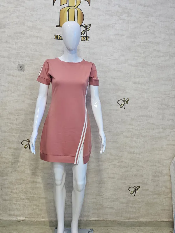 Peach_Rayon,_Nylon_&_Spandex_Smart_Sportive_Wear_Dress_For_Women_&_Girls