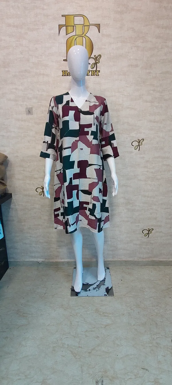 Dark_Pink_Rayon_Blend_Mosaic_Shift_Print_Dress_For_Women_&_Girls