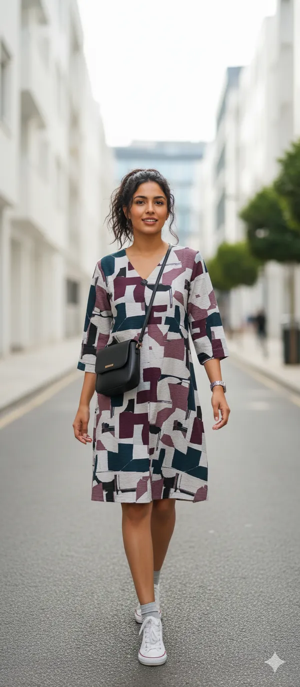 Dark_Pink_Rayon_Blend_Mosaic_Shift_Print_Dress_For_Women_&_Girls