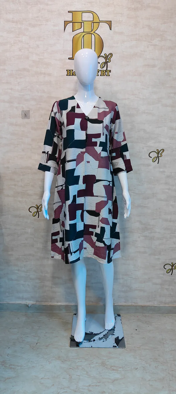 Dark_Pink_Rayon_Blend_Mosaic_Shift_Print_Dress_For_Women_&_Girls