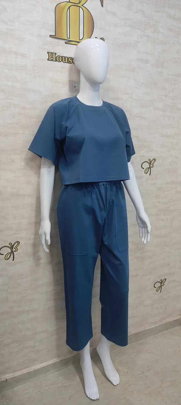Blue_Rayon,_Nylon_&_Spandex_Drop_Shoulder_Crop_Top_For_Women_&_Girls