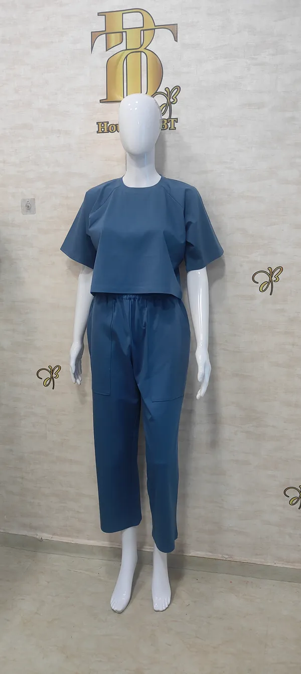Blue_Rayon,_Nylon_&_Spandex_Drop_Shoulder_Crop_Top_For_Women_&_Girls