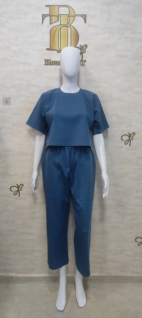 Blue_Rayon,_Nylon_&_Spandex_Drop_Shoulder_Crop_Top_For_Women_&_Girls