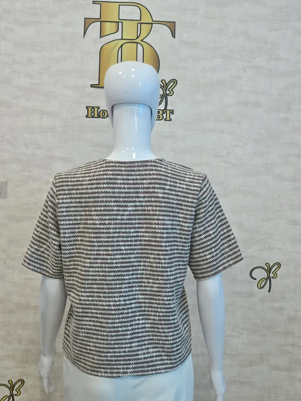 Brown_Cotton_Blend_Short_Sleeved_Tweed_Crop_Shirt_For_Women_&_Girls