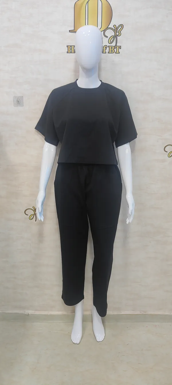 Black_Rayon,_Nylon_&_Spandex_Drop_Shoulder_Crop_Top_For_Women_&_Girls