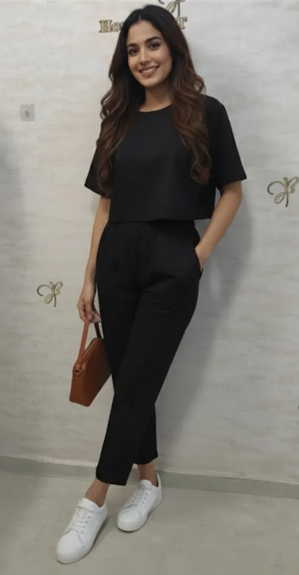 Black_Rayon,_Nylon_&_Spandex_Drop_Shoulder_Crop_Top_For_Women_&_Girls