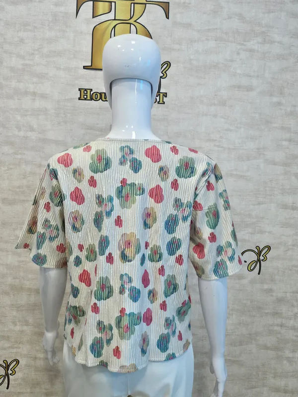 White_Cotton_Blend_Short_Sleeved_Tweed_Crop_Shirt_For_Women_&_Girls