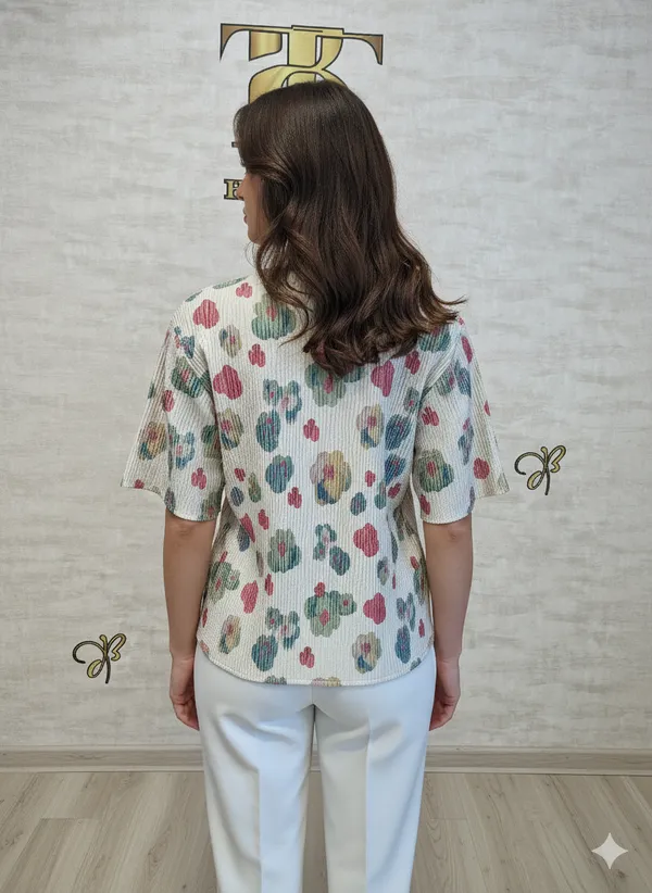 White_Cotton_Blend_Short_Sleeved_Tweed_Crop_Shirt_For_Women_&_Girls