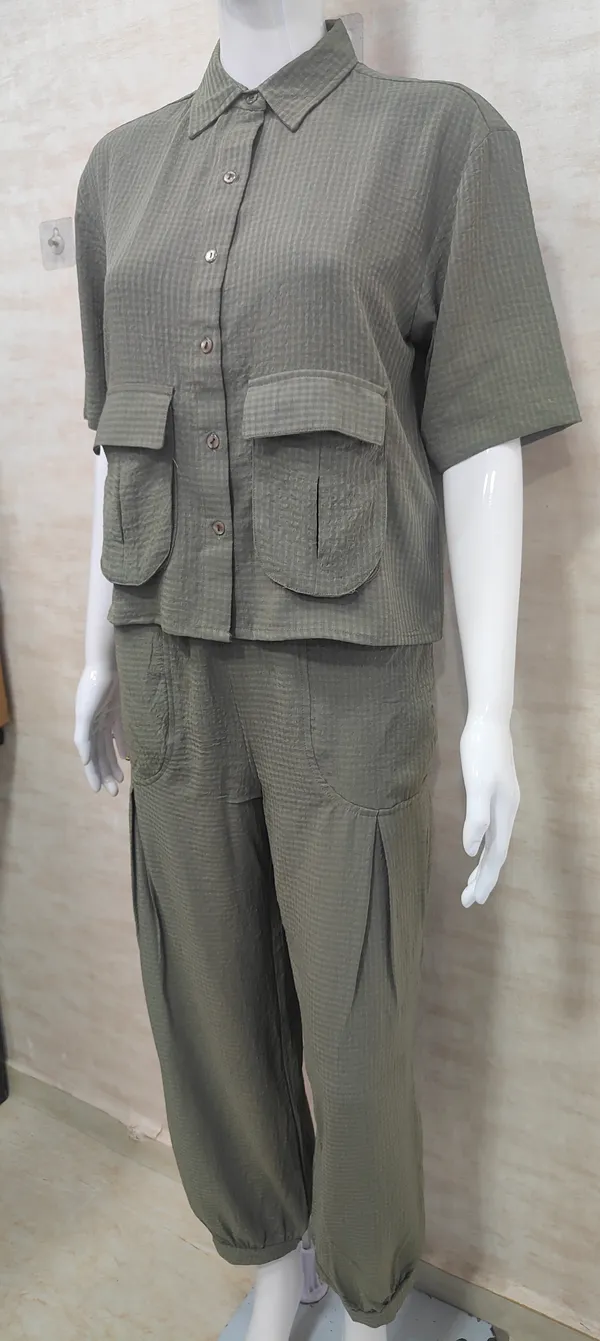 Olive_Rayon_Blend_Waffle_Design_Korean_Co-Ord_Set_For_Women_&_Girls